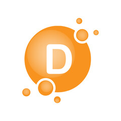 Vitamin D pill capsule icon. Shining golden substance drop. Meds ads. Beauty treatment nutrition skin care design. Vector illustration.