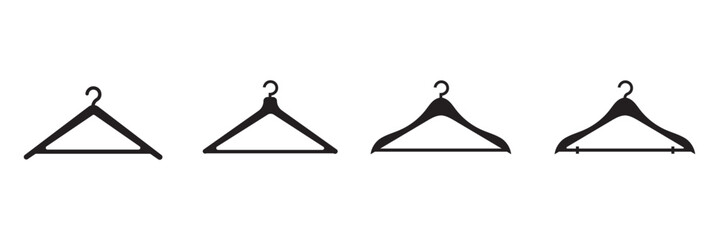set of clothes hanger icon. Hang for coat, shirt or suit. Clothes hanger silhouette collection. Vector illustration.