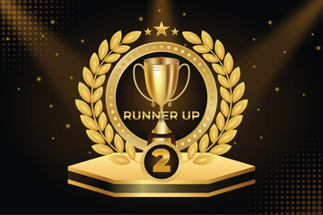 Top 2 Golden Runner-Up Trophy Badge with Laurel Wreath