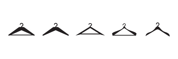 set of clothes hanger icon. Hang for coat, shirt or suit. Clothes hanger silhouette collection. Vector illustration.