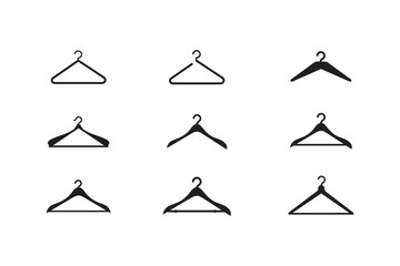 clothes hangers set. Cloth hanger, coat or clothes rack icon symbol vector in flat style on white background with editable stroke. 