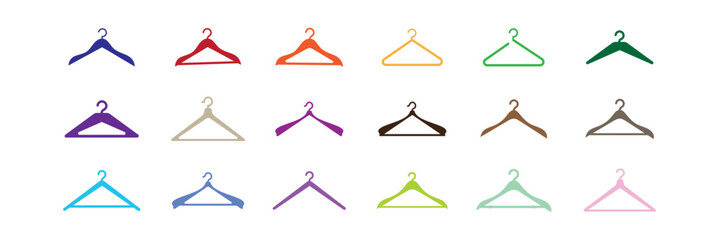 colorful Hanger Icons. Clothes Hanger Icon. Laundry, Wardrobe. Fitting Room Symbol for Info Graphics, Design Elements, Websites, Presentation and Application - Vector. Hang for coat, shirt or suit.