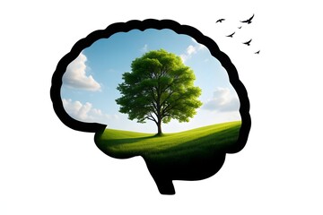Brain health mental wellness nature concept tree inside brain cognitive function mind