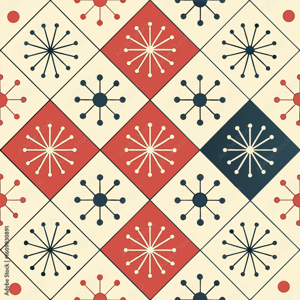 Poster abstract geometric repeating pattern design featuring bold cmyk colors and clean helvetica typograph