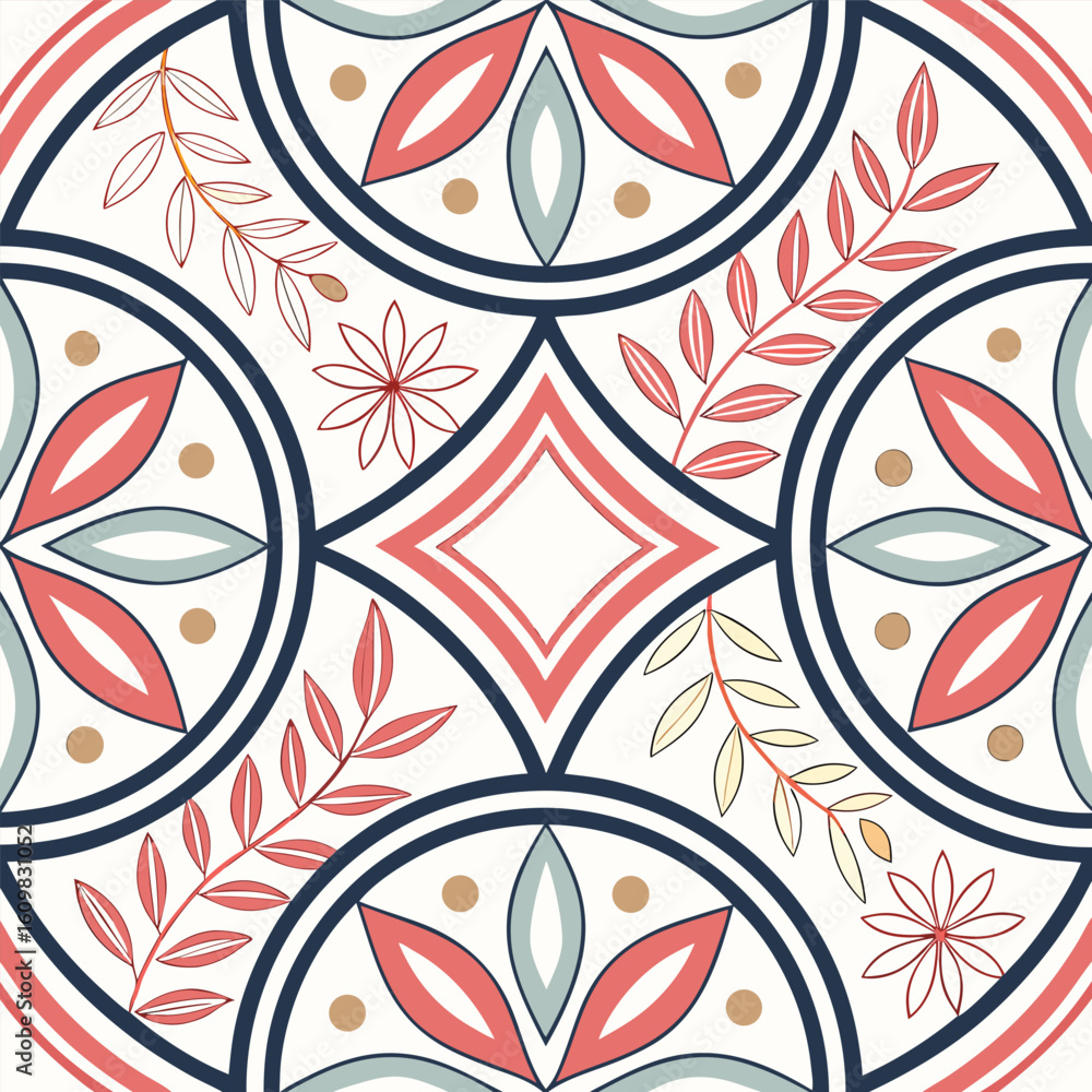 Poster harmonious geometric seamless vector pattern design with bold color palette and modern aesthetic for