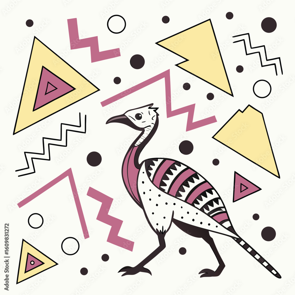 Poster bold abstract memphis style pattern design with geometric shapes and vibrant color accents for graph