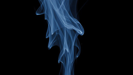 Wisps of blue smoke curl upwards against a stark black background