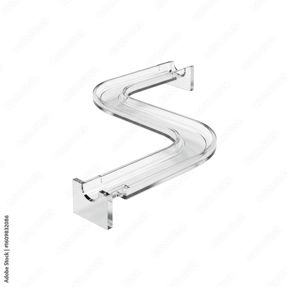 Poster s-shaped track section for modern marble run, crafted from high-gloss translucent acrylic with subtl