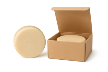 Round Soap Bar in Cardboard Box and Transparent Background