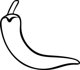 simple vector chili pepper icon, black and white hand-drawn icon, doodle and sketch style