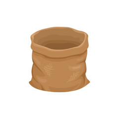 Brown sack isolated on white background. Empty burlap bag. Vector cartoon flat illustration.