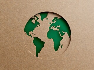 Green earth globe cut out in cardboard for eco friendly and sustainable concept art