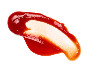 close up of  a ketchup stain on white background