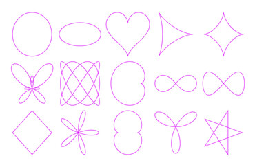 Set of  Pink Geometric Shapes Circles Hearts Stars Simple Minimalist Design Elements Vector Illustrations Creative Graphics for Branding Logo Templates Cards Invitations and Educational Materials