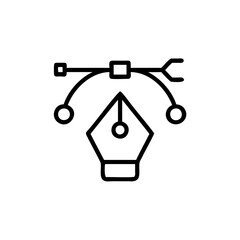 Icon pen nib with bezier curve anchor points vector