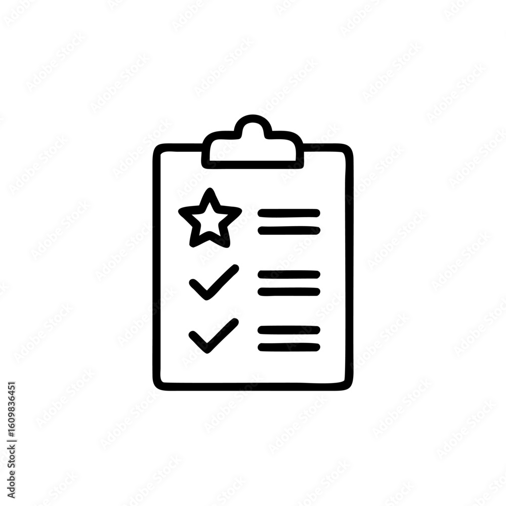 Poster minimalist outline icon a checklist on a clipboard with a star checkmarks vector