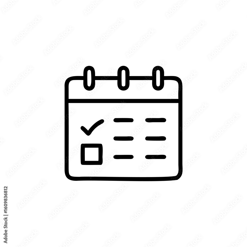 Poster outline calendar icon with checklist tick mark vector