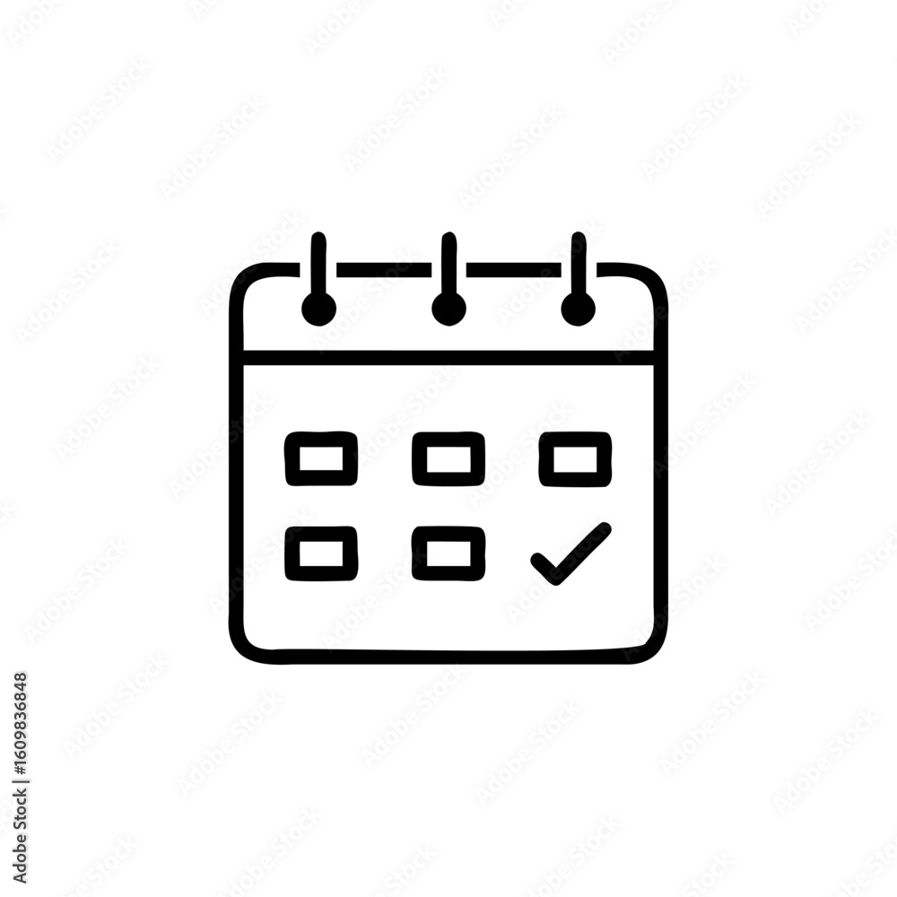 Poster outline calendar icon with checkmark on date