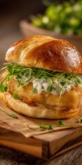 Delicious Crispy Chicken Sandwich with Fresh Greens and Creamy Sauce