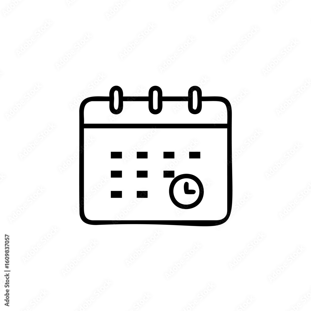 Poster outline calendar icon with clock symbol date grid time