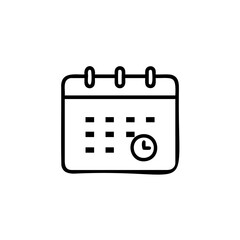 Outline calendar icon with clock symbol date grid time