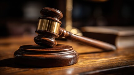 Wooden gavel resting on a table
