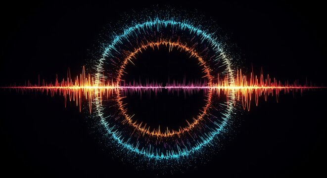 Vibrant Circular Sound Waveform with Glowing Particles