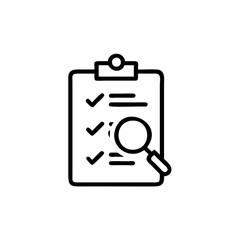 Outline checklist with magnifying glass on task mark