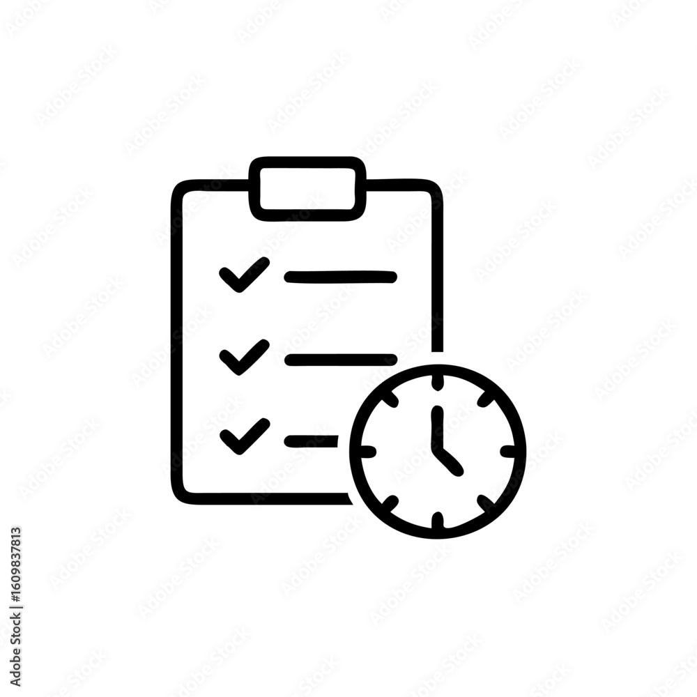 Poster outline clock checklist icon on vector