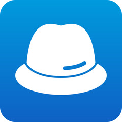 Simple white fedora hat icon on a blue gradient background with rounded corners