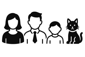 Fototapeta premium Family icons with pet cat: female adult, male adult, male child