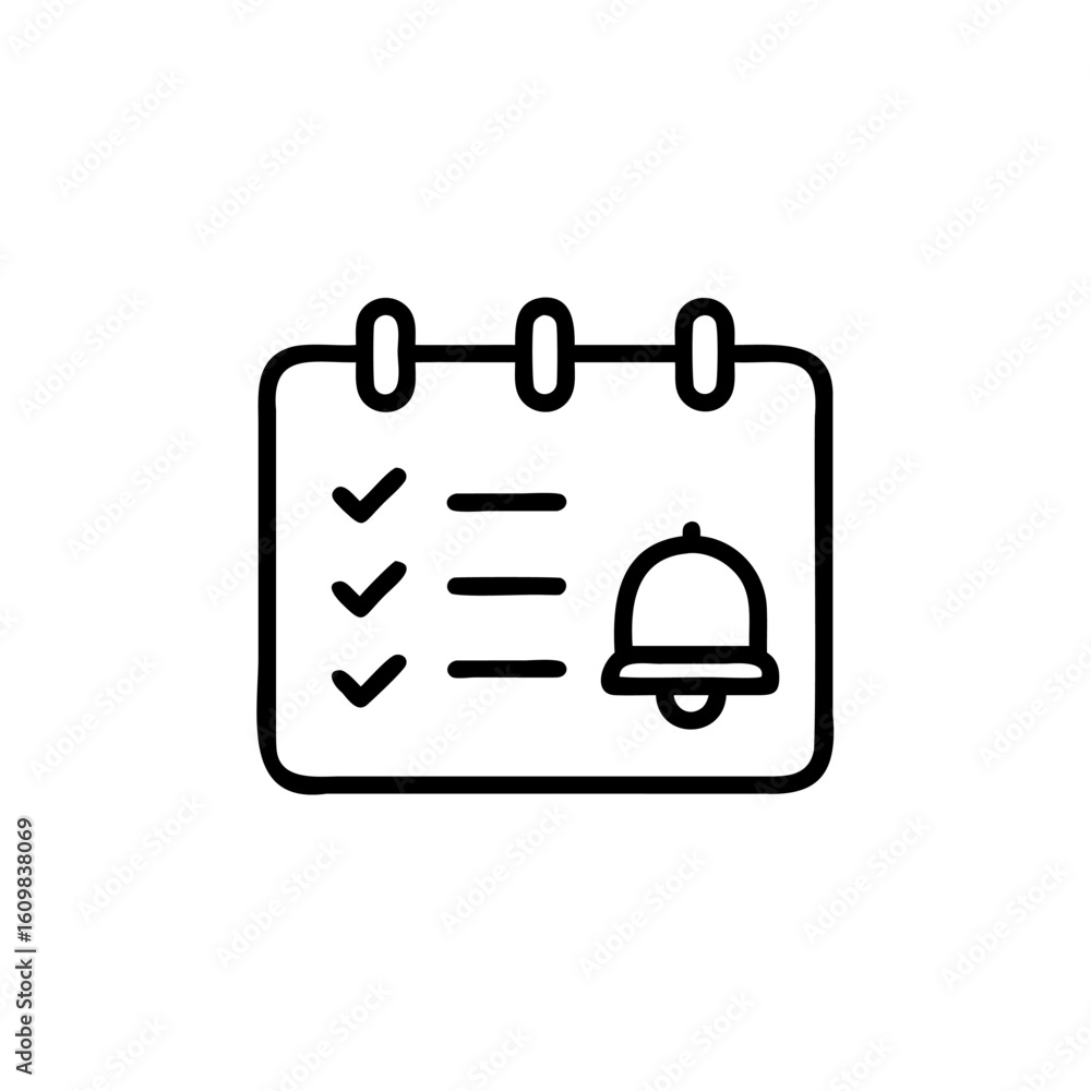 Poster outline icon a calendar with a bell checklist alarm task