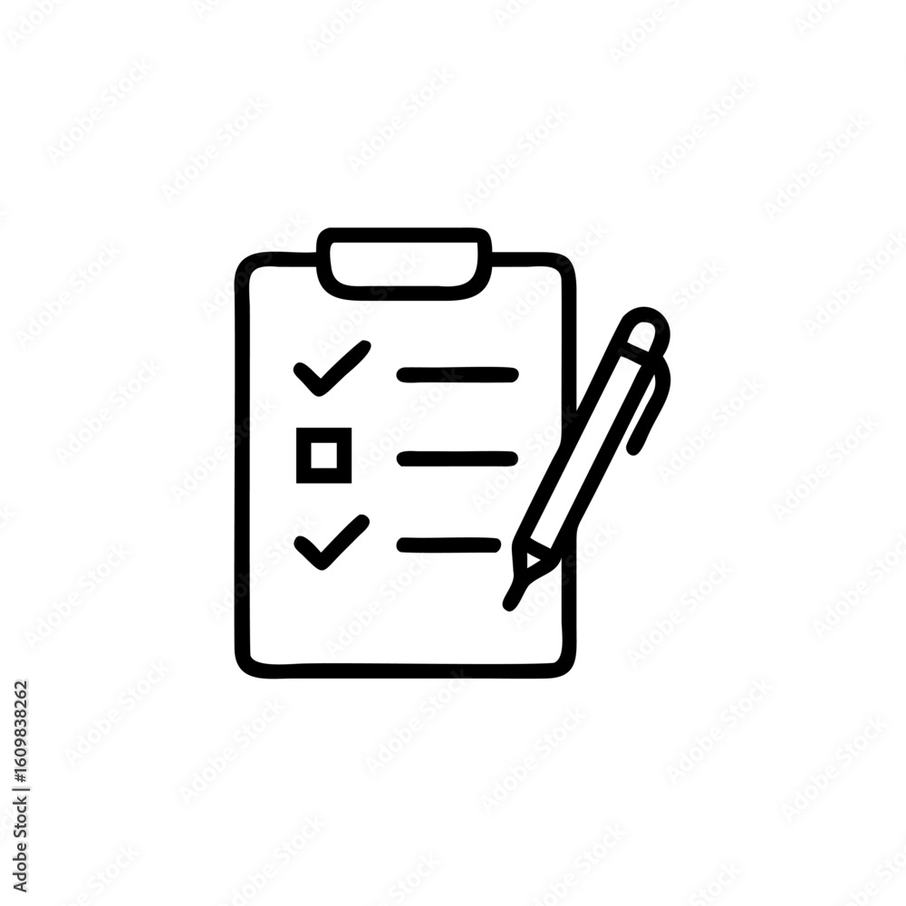 Poster outline icon a checklist with a pen checkmarks writing