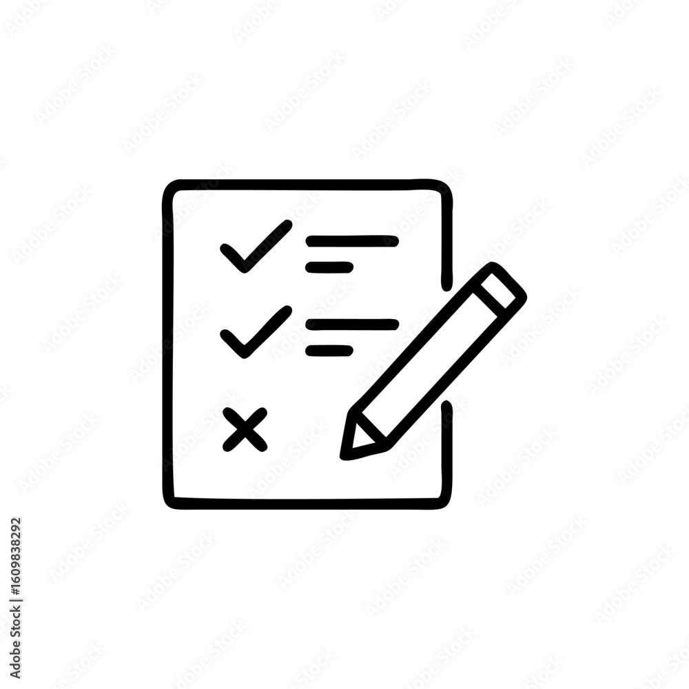 Poster outline icon a checklist with a pencil checkmarks task 1