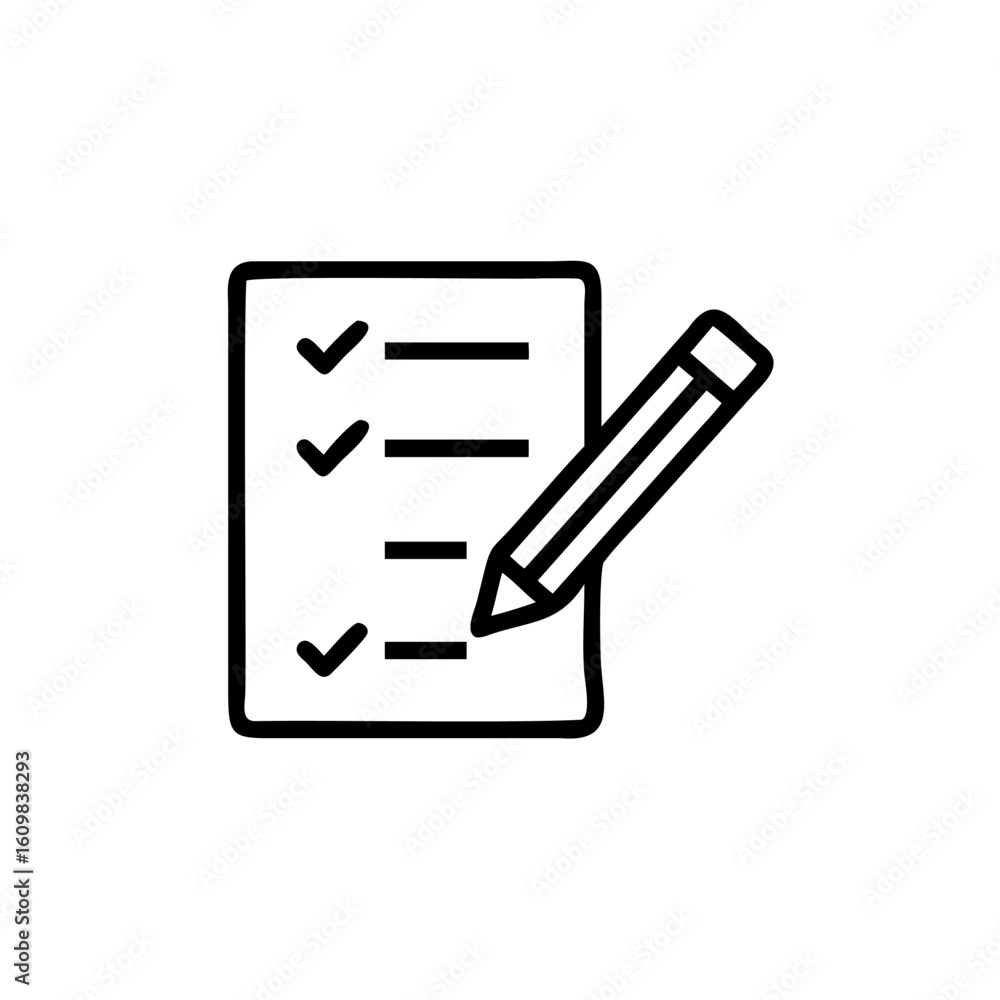 Poster outline icon a checklist with a pencil checkmarks task