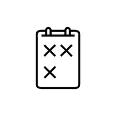 Outline icon a clipboard with crossed out tasks list done