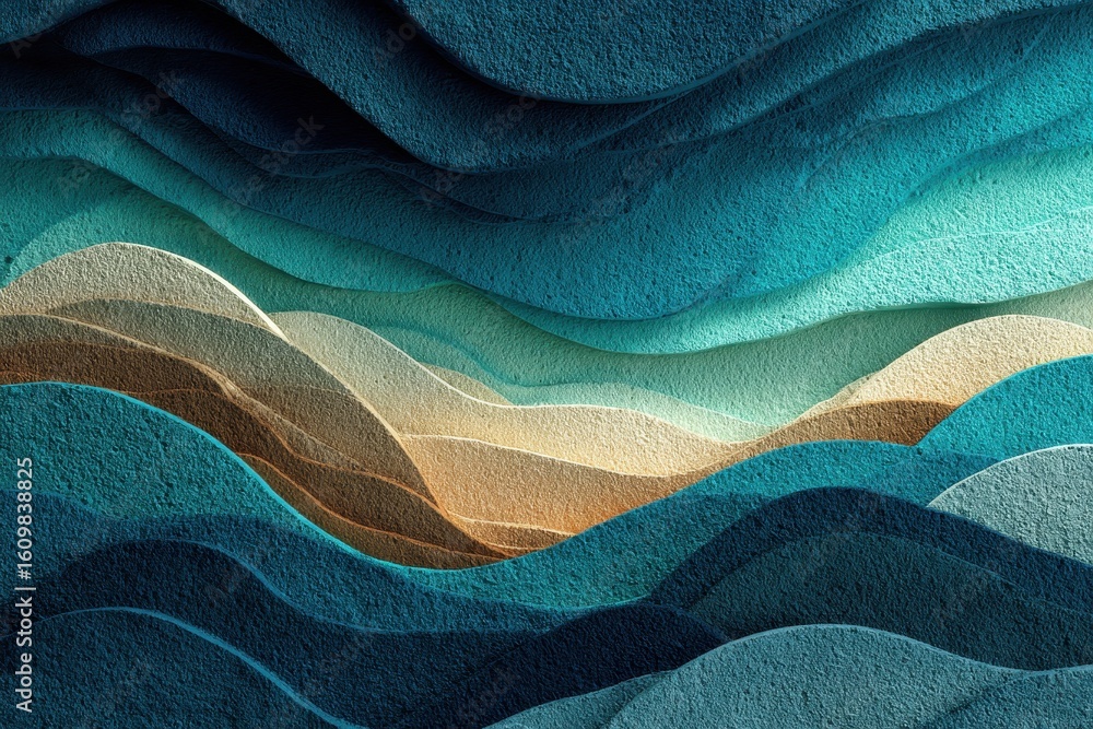 Poster turquoise and black fabric flowing smoothly creating textured wavy lines in an abstract design
