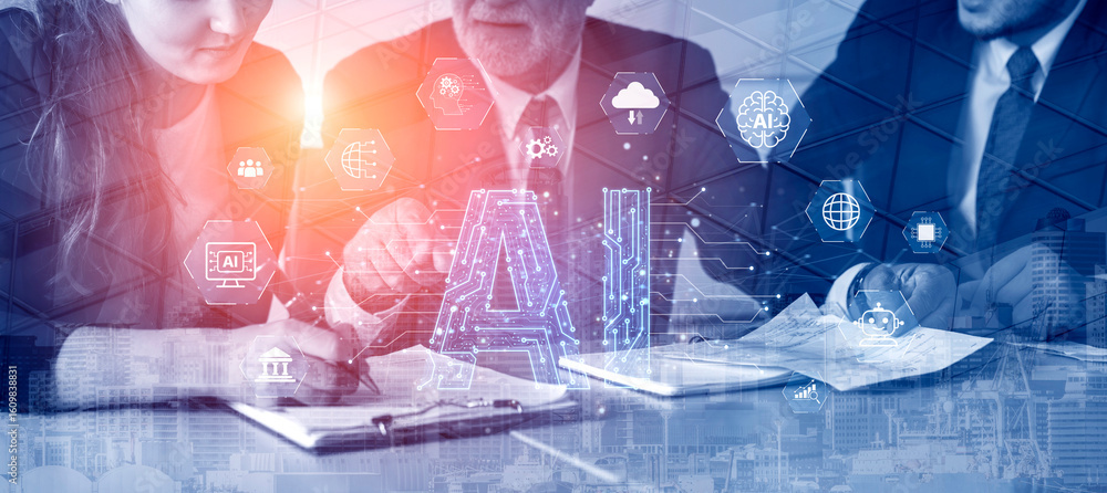 Poster ai assistant brain processor with llm technology, big data, machine learning, generative ai for busi