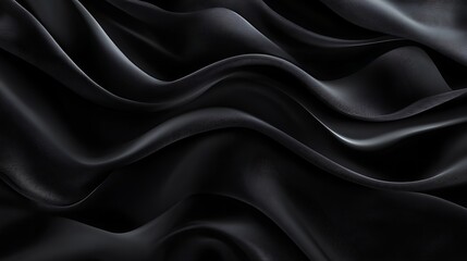 Obraz premium Elegant black satin fabric drapes with a luxurious, smooth, and soft texture, perfect as a decorative backdrop or for fashion design