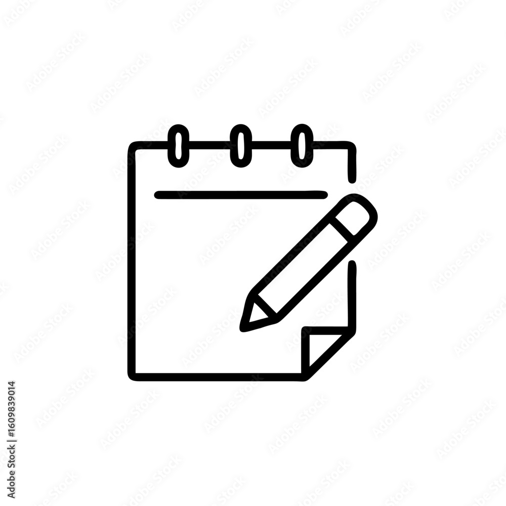 Poster outline icon a notepad with a pencil writing on it notebook paper