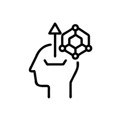 Outline icon human head with abstract geometric shape upward arrow mind thinking