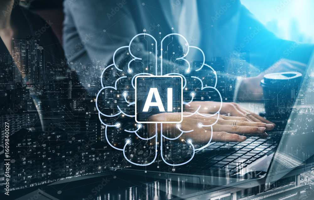 Poster ai assistant brain processor with llm technology, big data, machine learning, generative ai for busi