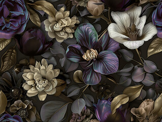 Vintage Purple and Gold Floral Design on Dark Background