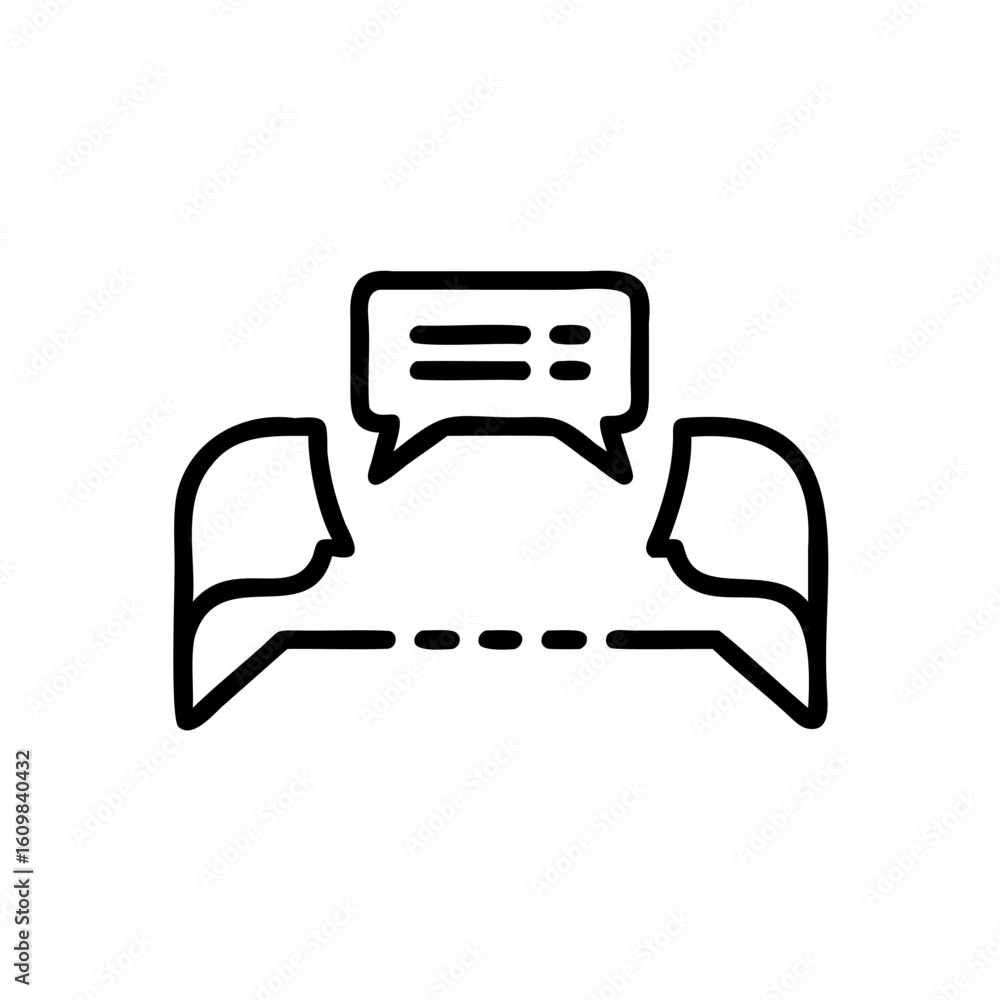 Poster two heads facing each other with speech bubbles dashed line communication conversation