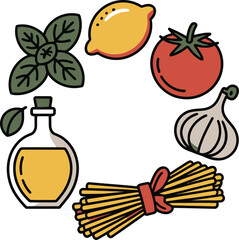 Fresh organic fruits and vegetables vector illustration set