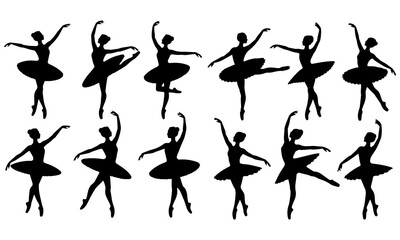 Ballet Dancer Silhouette Vector Collection – Elegant Dance Poses on White Background