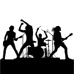 Silhouette of a Rock Band Performing Live – Musical Group Vector Illustration on White Background 