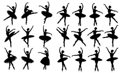 Graceful Ballet Dancer Silhouette Vector Collection – Elegant Dance Poses on White Background 