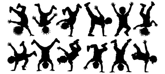 Children Dancing Street Dance Silhouettes – Hip Hop, Breakdance, Jazz Funk Vector Collection