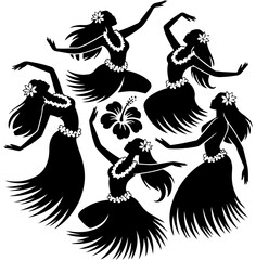 Silhouette of Hula Girl – Tahitian and Hawaiian Female Dancer Vector Illustration